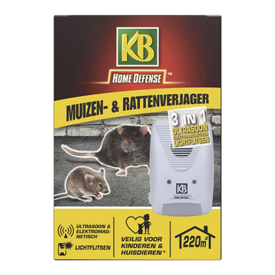 KB Home Defense Ratten- en Muizenverjager - Elektromagnetisch / Ultrasoon / Lichtflits - 220m2 bereik