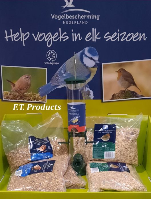 Vogelvoederset met voedersilo en strooivoer