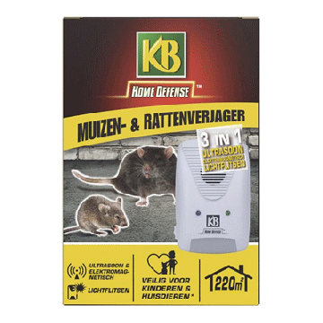 KB Home Defense Ratten- en Muizenverjager - Elektromagnetisch / Ultrasoon / Lichtflits - 220m2 bereik